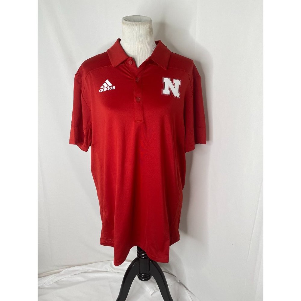 Adidas Aeroready tech mens red short sleeve Nebraska Cornhuskers polo shirt - Picture 2 of 10